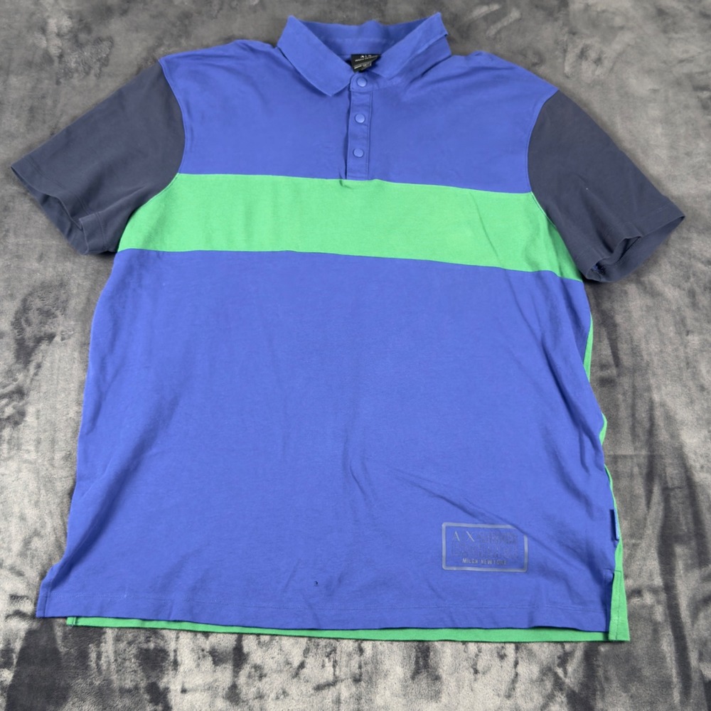 Armani Exchange Polo Shirt Mens XL Blue Green Colorblock Snap 6RZFHA ZJYCZ